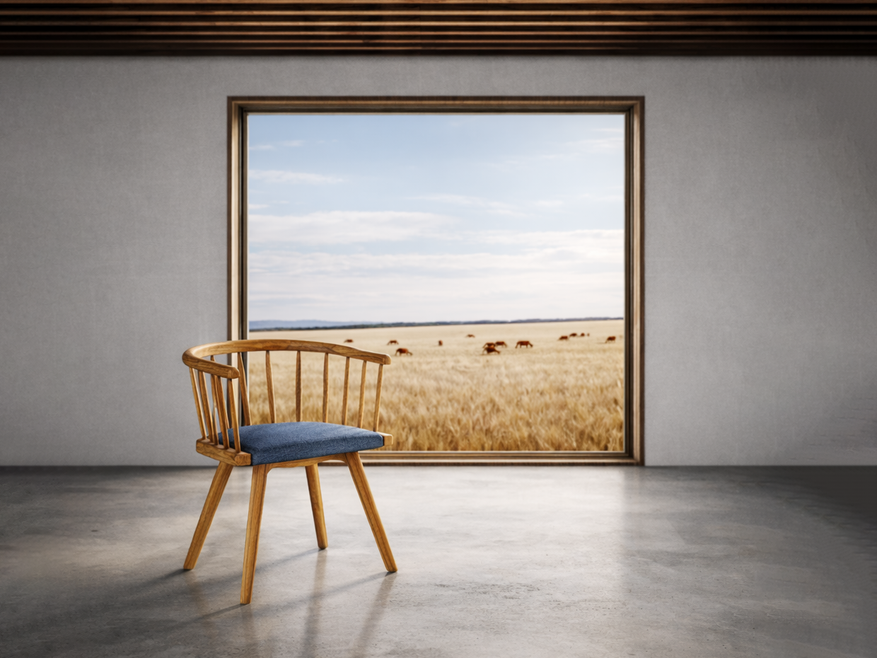 contemporary furniture design Portugal rabo de bacalhau chair in interior space with landscape view