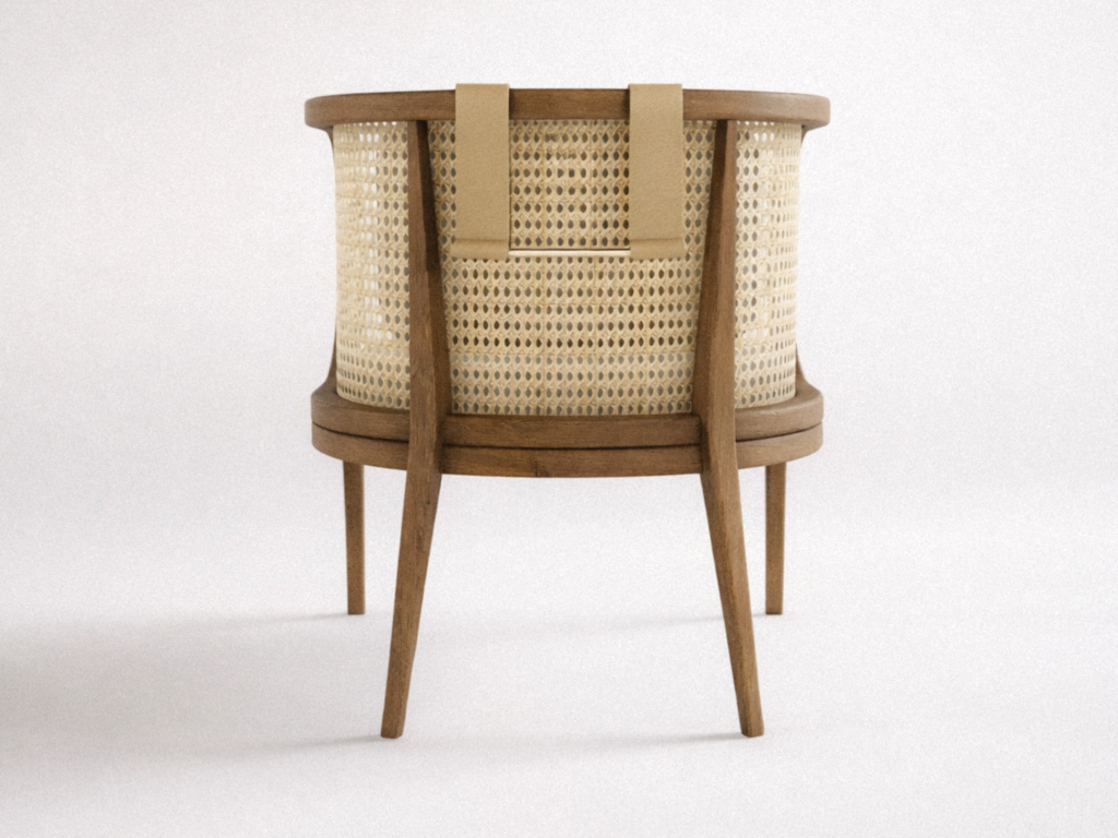 robusta armchair back view revealing its construction and material presence