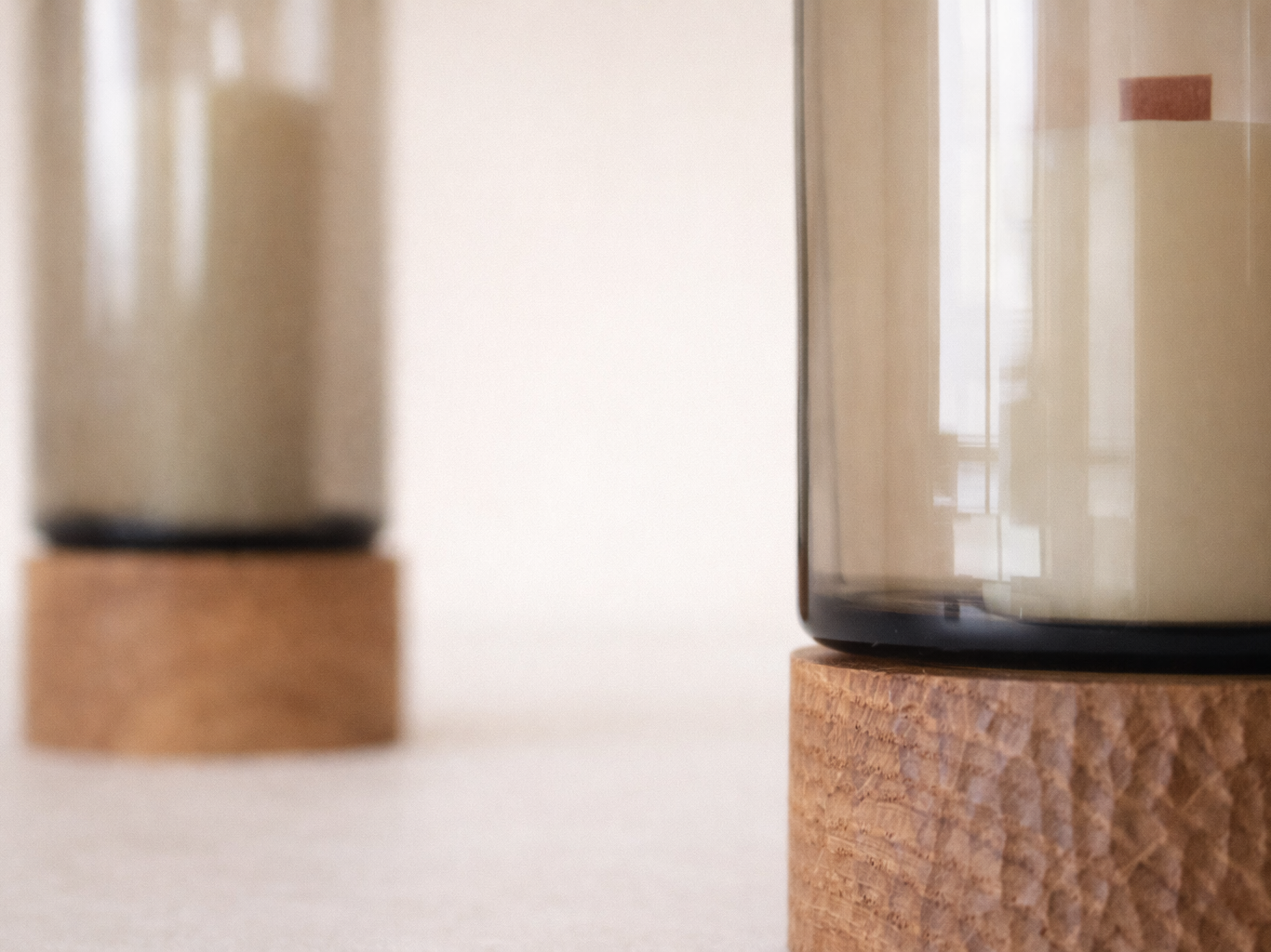robusta candle base detail showing carved oak surface