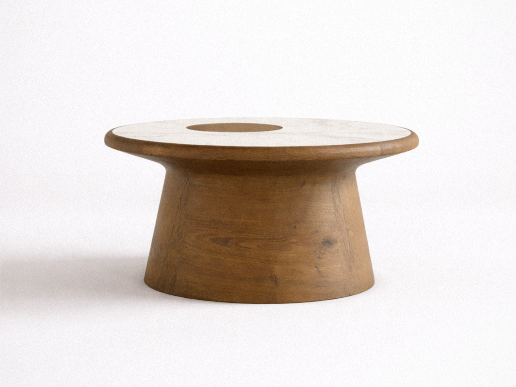 robusta coffee table front view showing the combination of wood and carrara marble